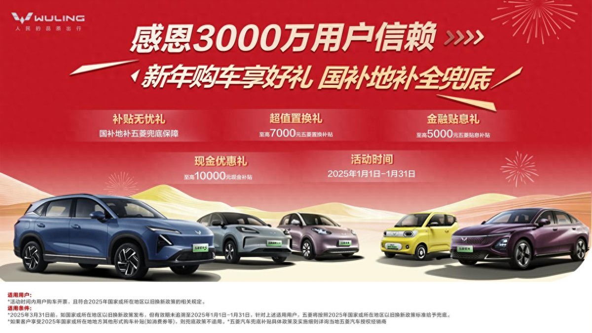 感恩3000万用户信赖，新年购五菱享四重好礼，国补地补全兜底！